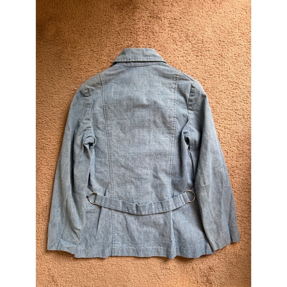 VTG Denim Utility Jacket Womens Small Blue Button Front Pockets D Ring Detail - Picture 8 of 9